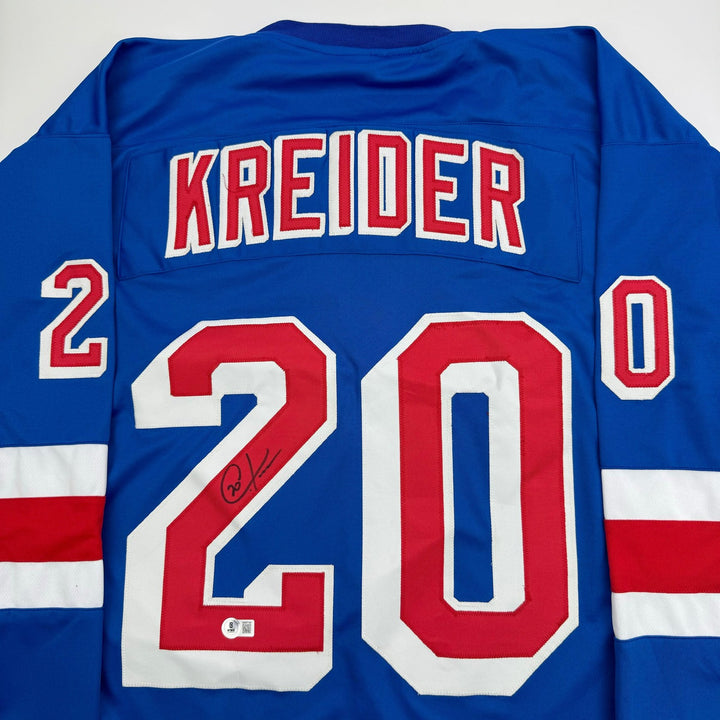 Autographed/Signed Chris Kreider New York Blue Jersey Beckett BAS COA