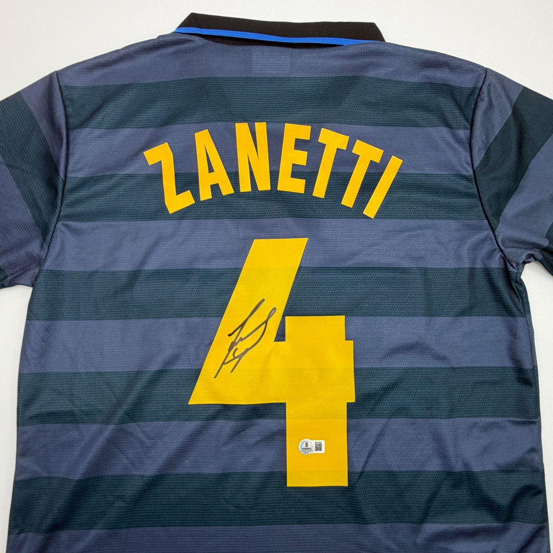 Autographed/Signed Javier Zanetti Inter Milan Navy Soccer Jersey Beckett BAS COA