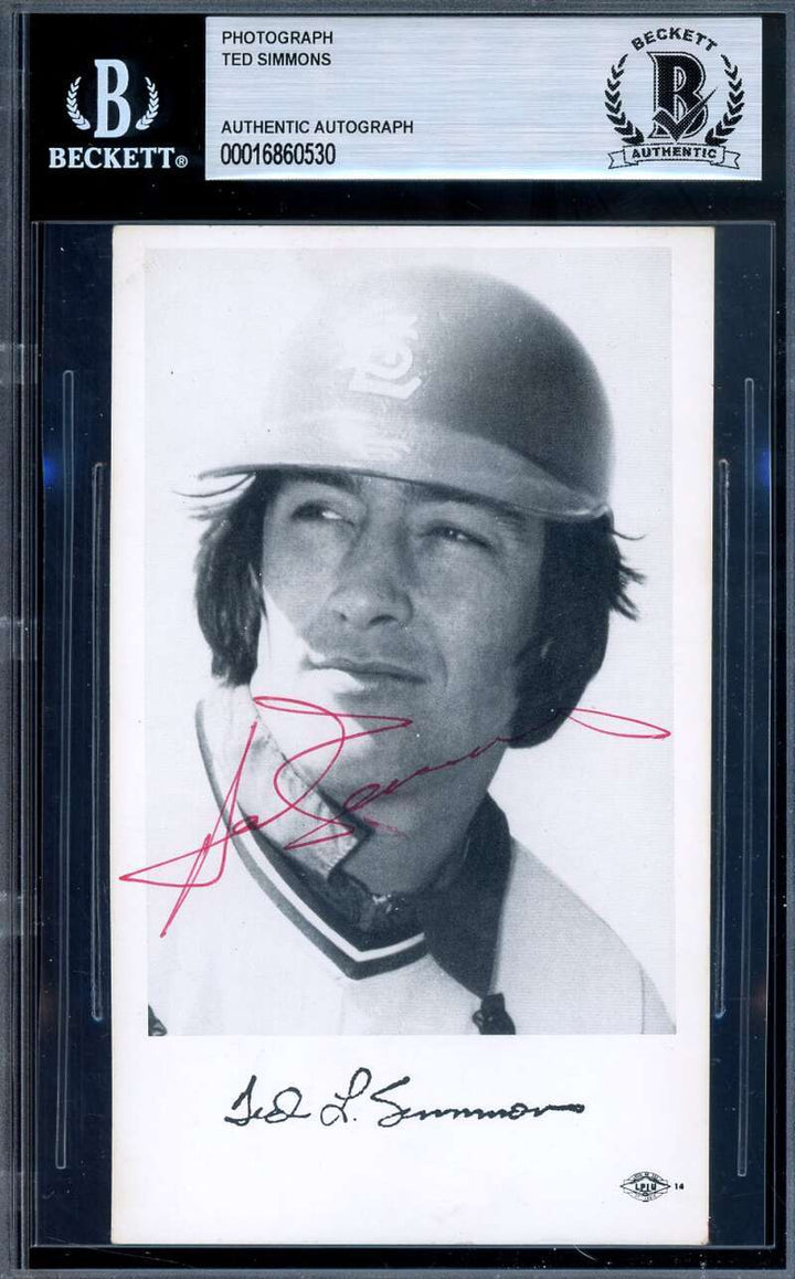 Ted Simmons Beckett BAS Signed Vintage 1970's Team Issued Photo Autographed