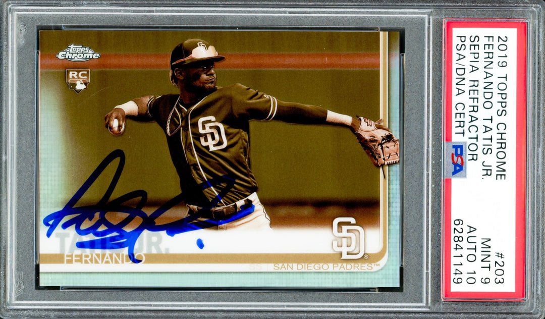 Fernando Tatis Jr. Auto 2019 Topps Chrome Sepia Refractor RC 203 PSA 9 Sig 10
