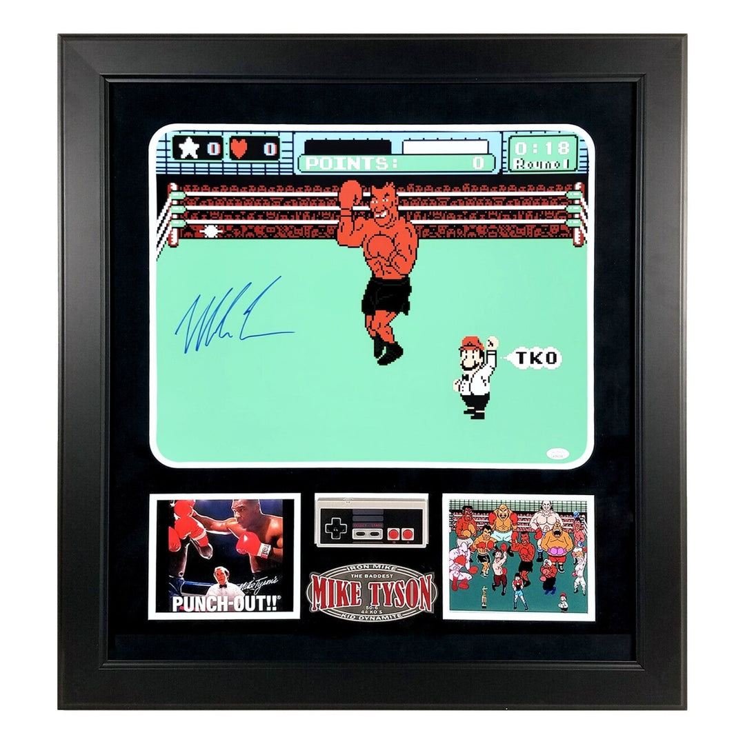 Mike Tyson Autographed Nintendo Punch Out 16x20 Photo Framed JSA NES Controller