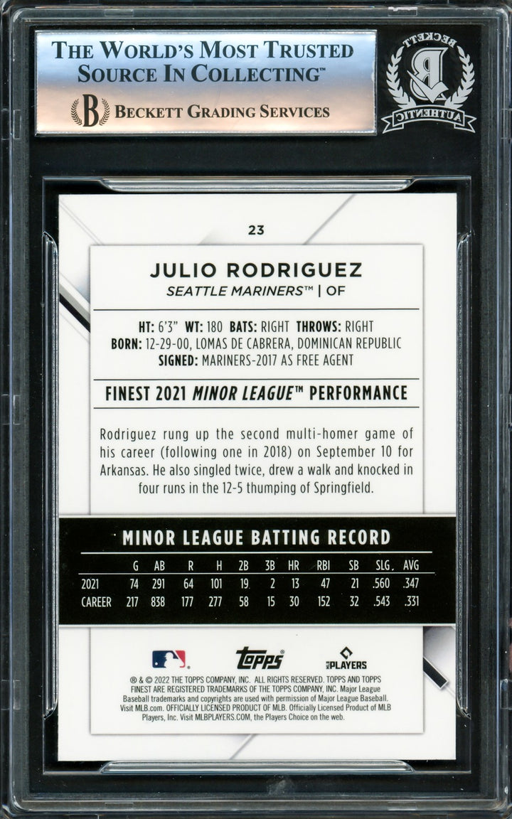 Julio Rodriguez Signed 2022 Topps Finest RC #23 Seattle Mariners Beckett