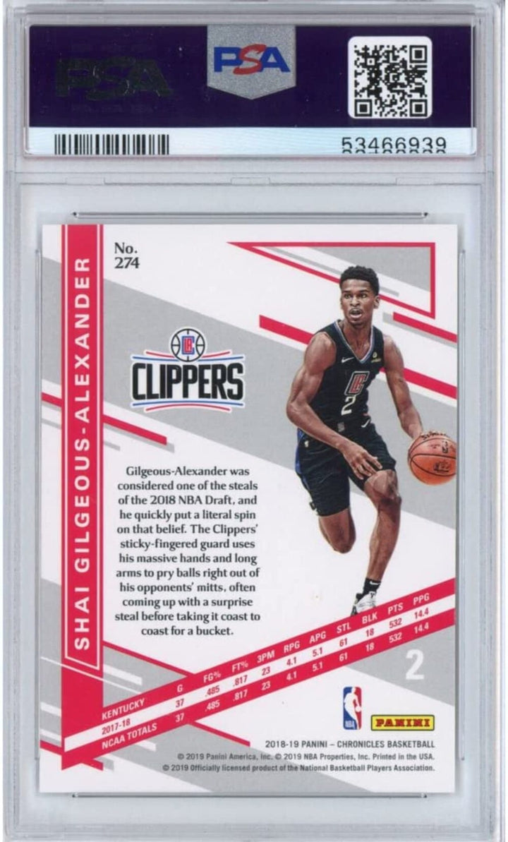 Graded 2018-19 Panini Chronicles Shai Gilgeous-Alexander #274 Rookie RC Basketba