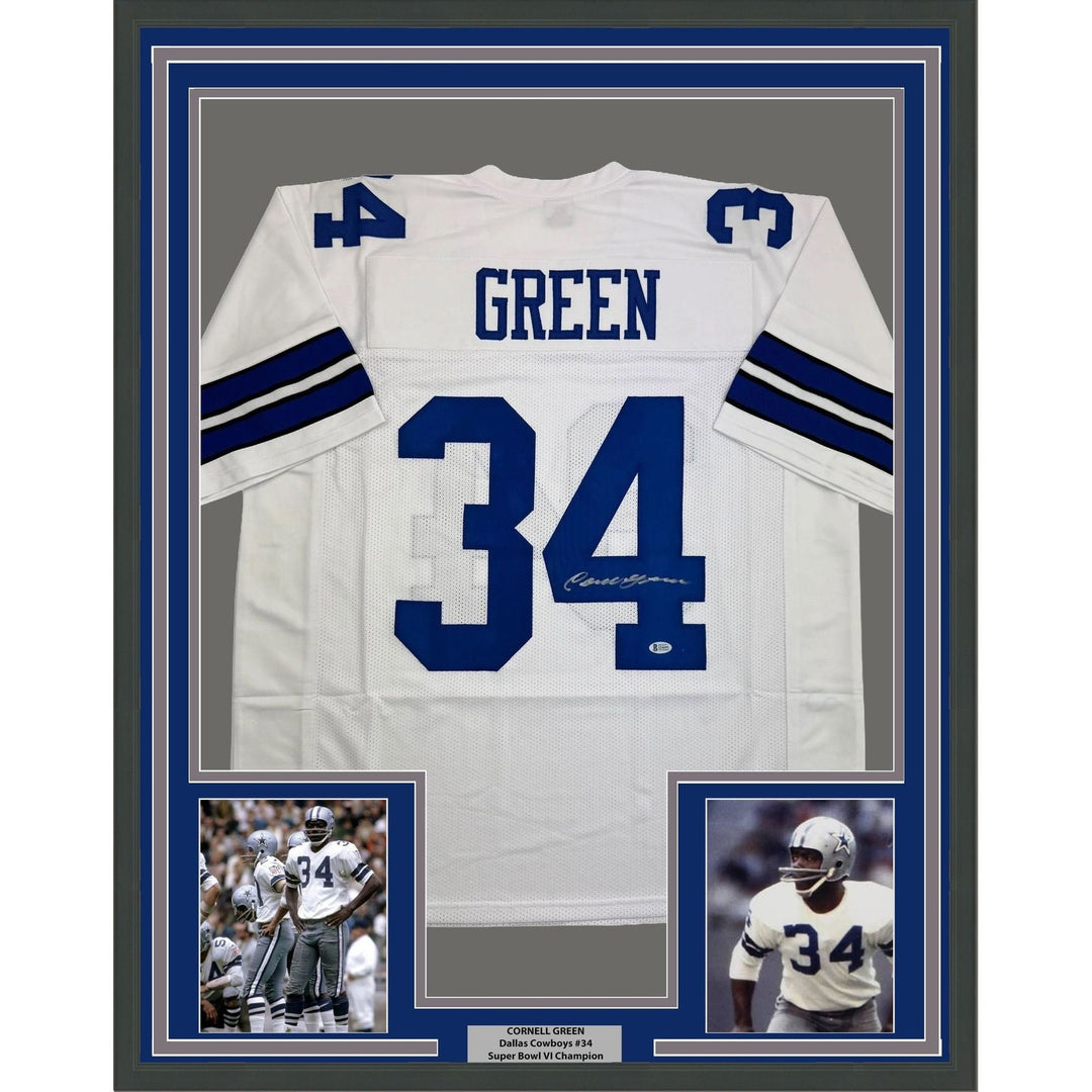 Framed Autographed/Signed Cornell Green 35x39 Dallas White Jersey BAS COA