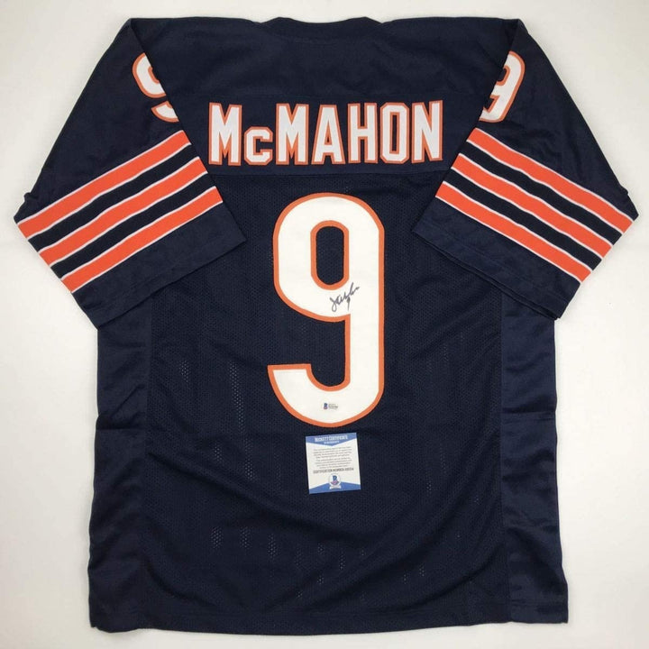 Autographed/Signed JIM MCMAHON Chicago Blue Jersey Beckett BAS COA Auto