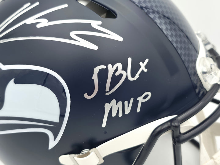 Kenneth Walker III Auto Seahawks Blue Full Sz SB LX Champions Logo Speed Helmet
