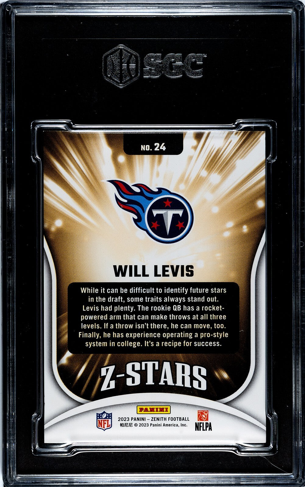 Will Levis 2023 Panini Zenith Z-Stars Rookie Card (RC) #24- SGC Graded 9.5 Mint+
