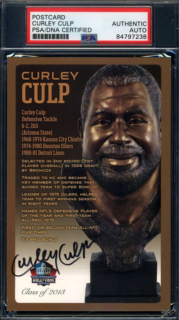Curley Culp PSA DNA Signed Hall of Fame Bronze Bust Postcard Autograph