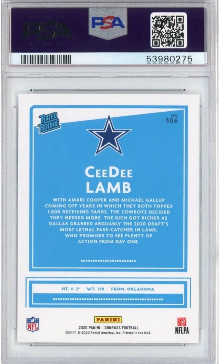 Graded 2020 Panini Donruss CEEDEE LAMB #306 Canvas Rookie Card PSA 10