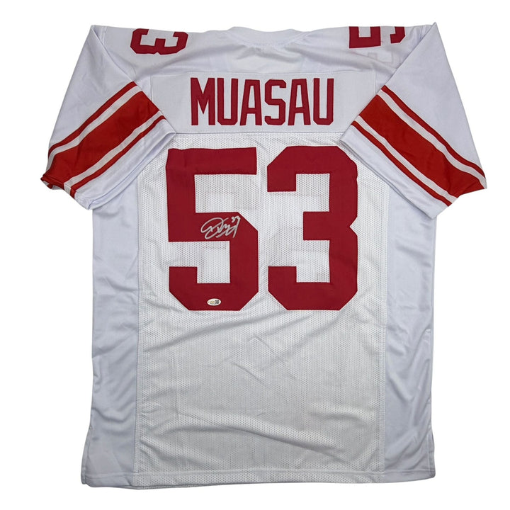 Autographed/Signed Darius Muasau New York White Football Jersey JSA COA