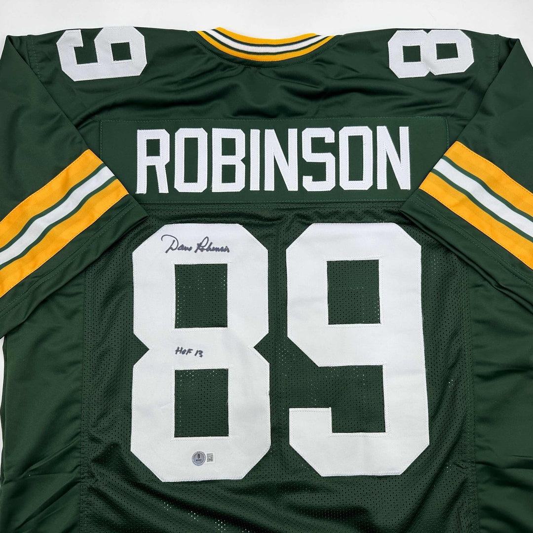 Autographed/Signed Dave Robinson HOF 13 Green Bay Green Jersey Beckett COA