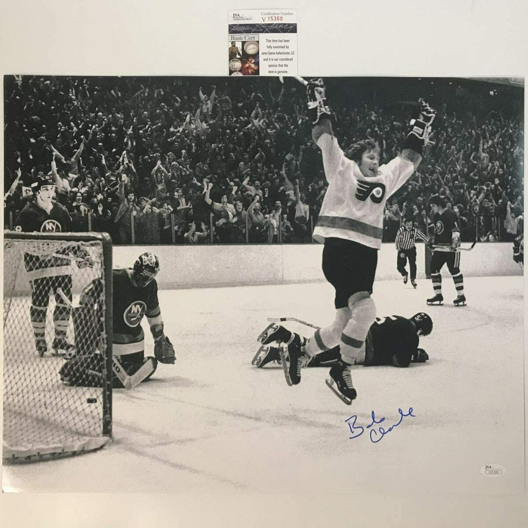 Autographed/Signed Bobby Bob Clarke B&W Philadelphia Flyers 16x20 Photo JSA COA