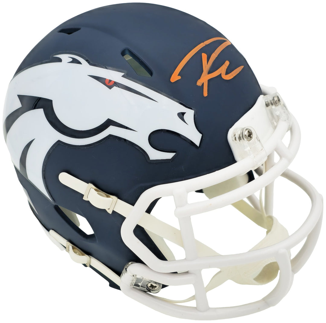 Russell Wilson Signed Denver Broncos AMP Blue Speed Mini Helmet Fanatics Holo