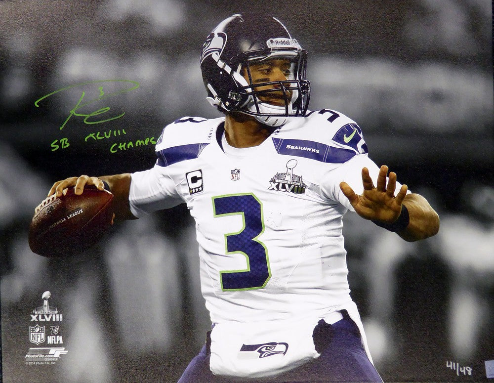 Russell Wilson Signed 24x30 Stretched Canvas Photo Seahawks SB #/48 RW Holo