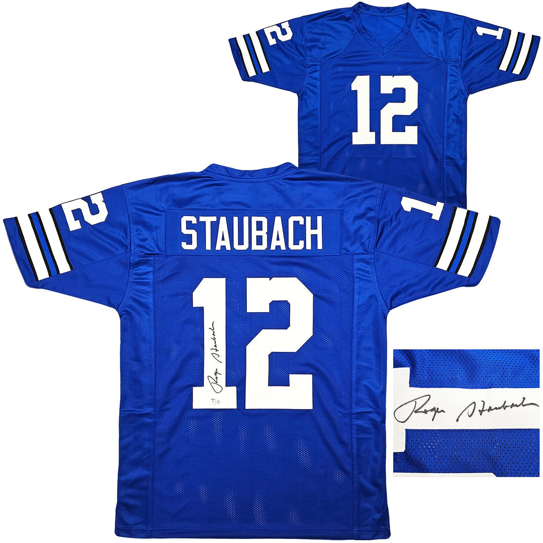 Dallas Cowboys Roger Staubach Signed Royal Blue Jersey Beckett Wit