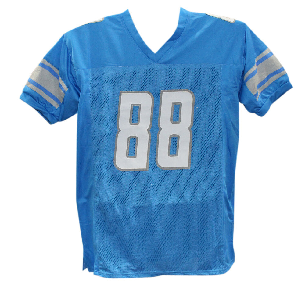 TJ Hockenson Autographed/Signed Pro Style Blue XL Jersey Beckett 39316