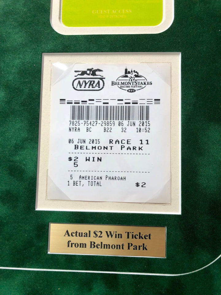 Victor Espinoza Triple Crown Framed Signed 8x10 Photo w/ Race Used Dirt Ticket