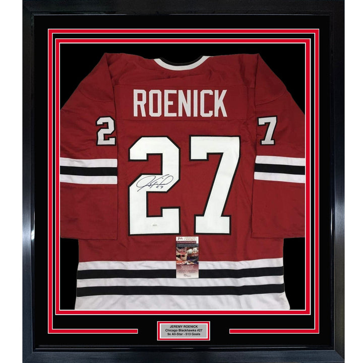 FRAMED Autographed/Signed JEREMY ROENICK 33x42 Chicago Red Jersey JSA COA