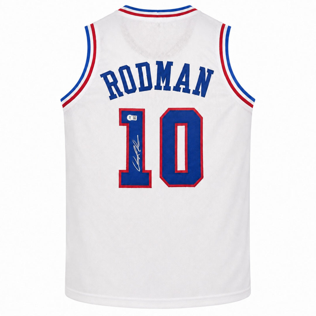 Detroit Pistons Dennis Rodman Signed White Jersey Beckett BAS Witness