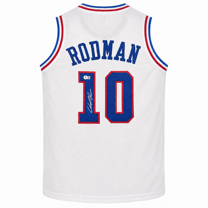 Detroit Pistons Dennis Rodman Signed White Jersey Beckett BAS Witness