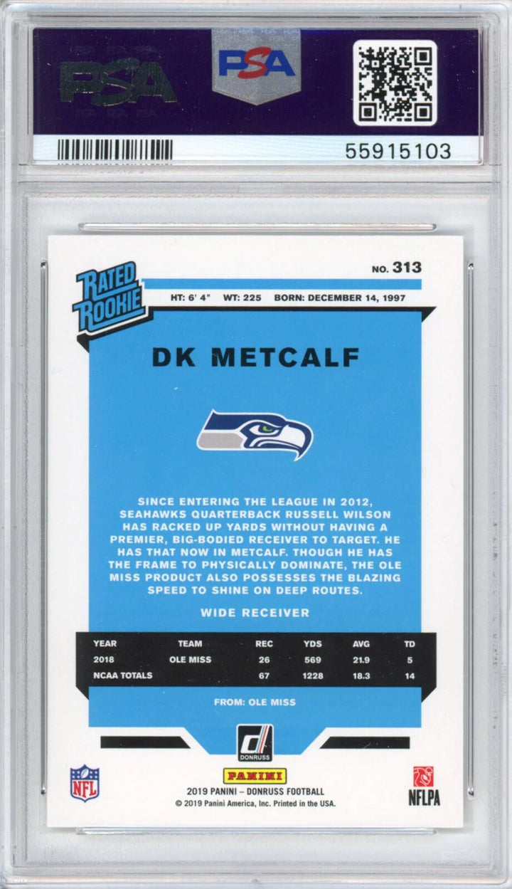 Graded 2019 Panini Donruss DK D.K. Metcalf #313 Rookie RC Football Card PSA 10