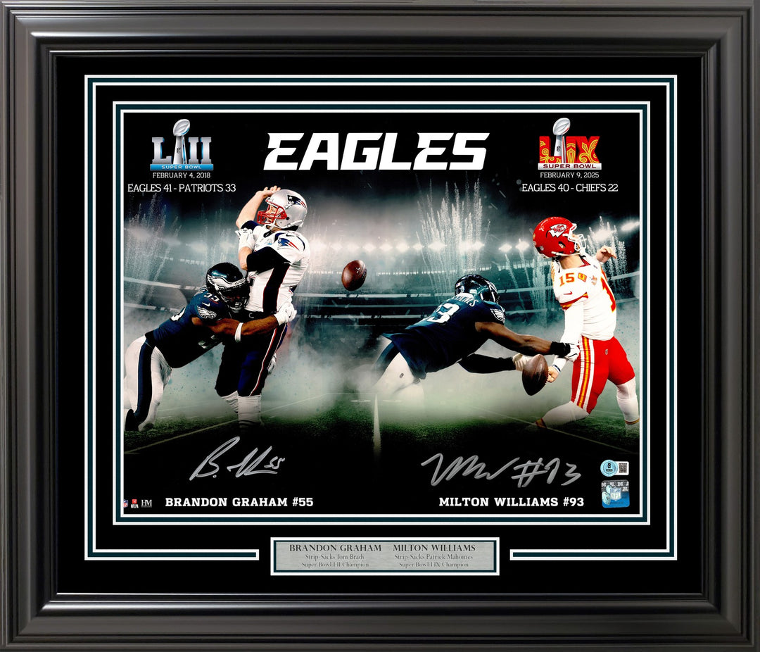 Brandon Graham & Milton Williams Signed 16x20 Photo Eagles SB Strip BAS Witness