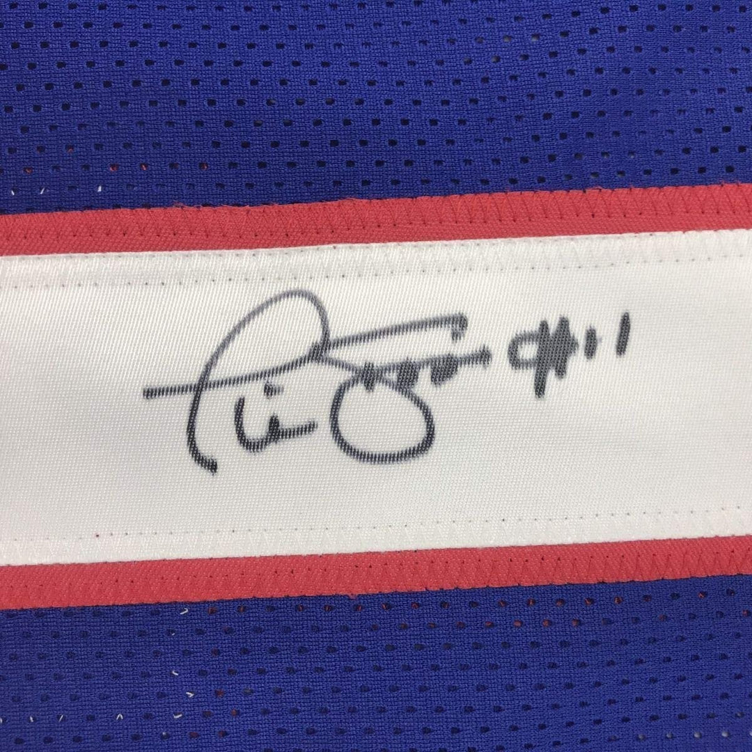 Autographed/Signed Phil Simms New York Blue Football Jersey JSA COA