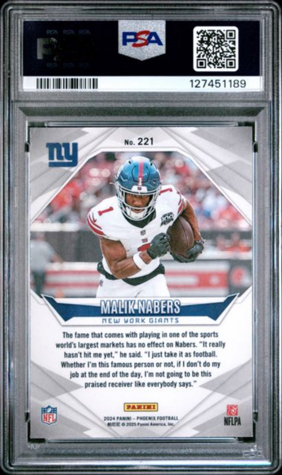Graded 2024 Panini Phoenix Malik Nabers #221 Orange Rookie RC Card PSA 10 Mint