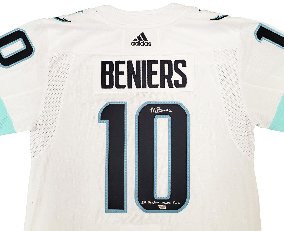 Kraken Matty Beniers Auto White Adidas Inaugural Jersey "1st Draft Pick Fanatics