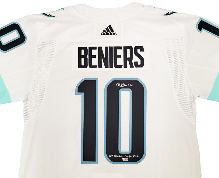 Kraken Matty Beniers Auto White Adidas Inaugural Jersey "1st Draft Pick Fanatics