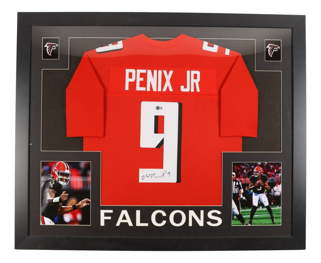 Michael Penix Jr Atlanta Signed Framed Red Football Jersey BAS