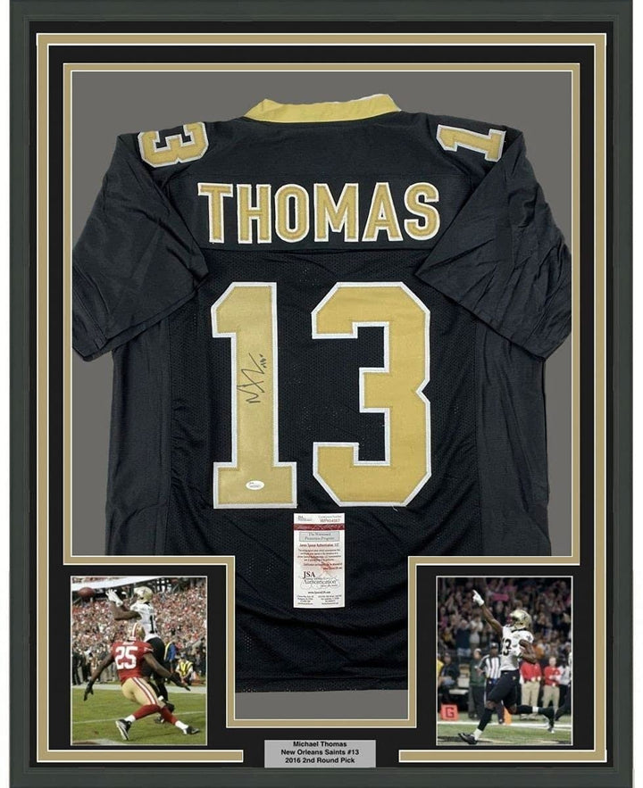FRAMED Signed MICHAEL THOMAS 35x39 New Orleans Black Jersey JSA COA