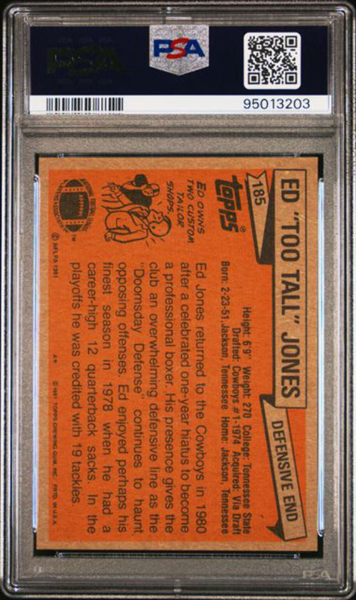 Graded 1981 Topps Ed "Too Tall" Jones #285 Football Card PSA 10 Gem Mint