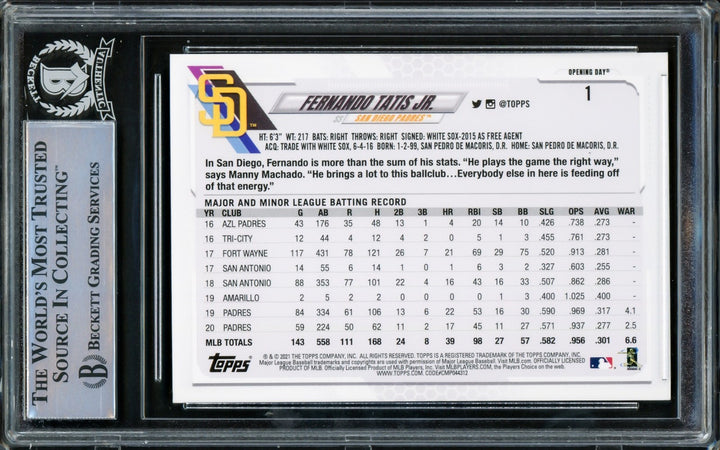 Fernando Tatis Jr. Signed 2021 Topps Opening Day Card #1 San Diego Padres