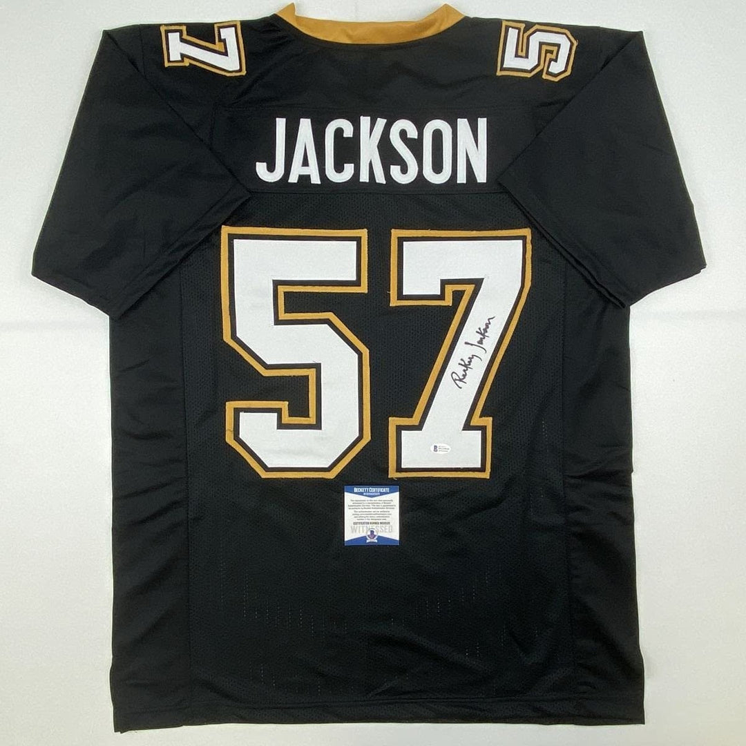 Autographed/Signed RICKEY JACKSON New Orleans Black Jersey Beckett COA Auto