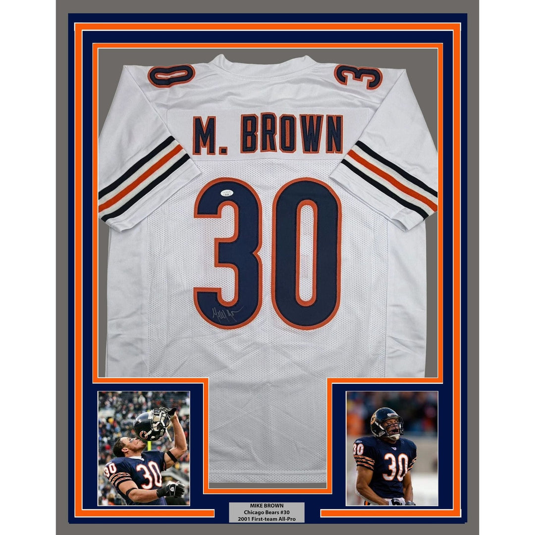 Framed Autographed/Signed Mike Brown 35x39 Chicago White Jersey JSA COA
