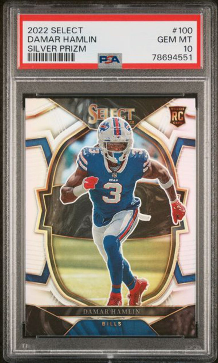 Graded 2022 Panini Select Damar Hamlin #100 Silver Prizm RC Football Card PSA 10