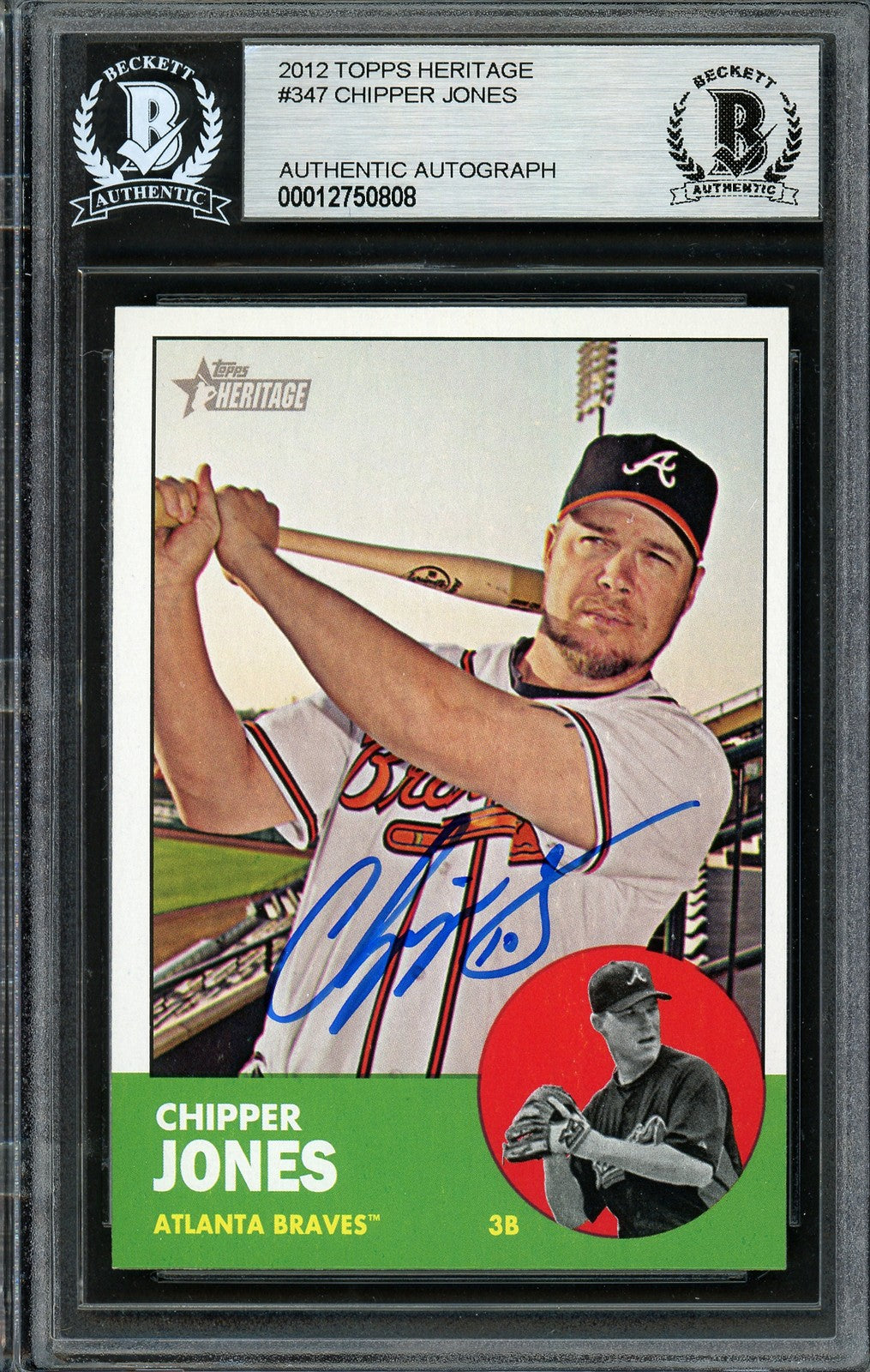 Chipper Jones Signed 2012 Topps Heritage Card 347 Braves Beckett #12750808