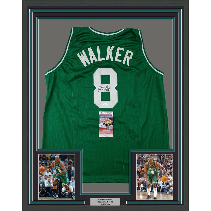 Framed Autographed/Signed Antoine Walker 33x42 Boston Green Jersey JSA COA