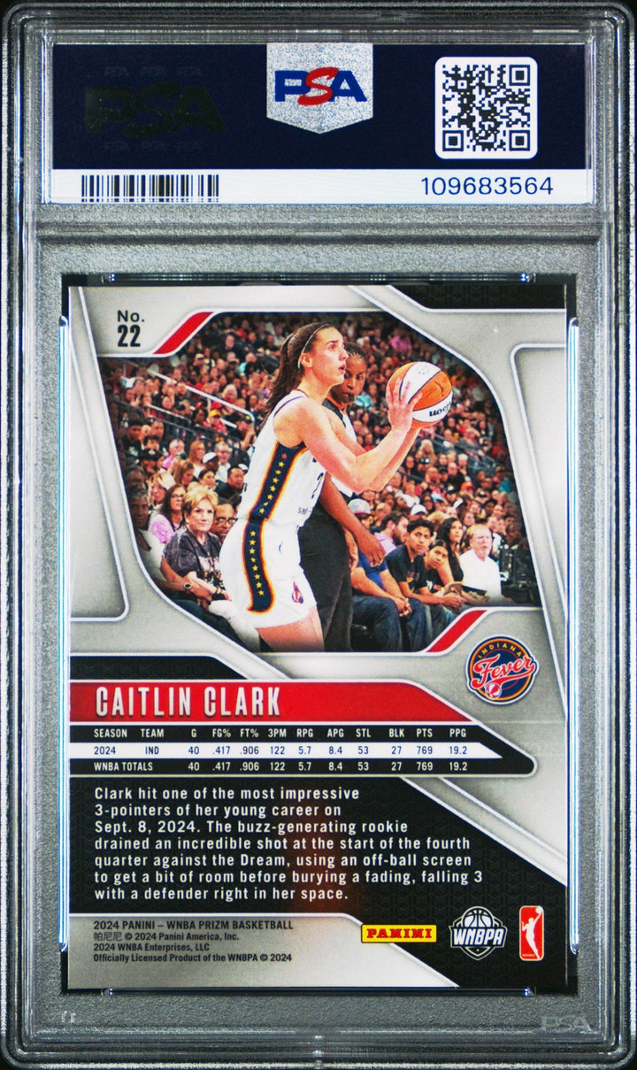 Graded 2024 Panini Prizm Caitlin Clark #22 Rookie RC Basketball Card PSA 10