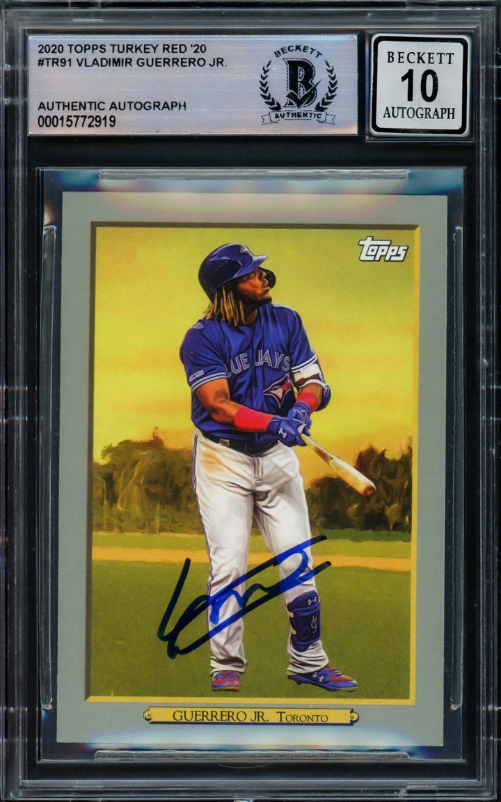 Vladimir Guerrero Jr Auto 2020 Topps Turkey Red Card 91 Blue Jays Sig 10 Beckett