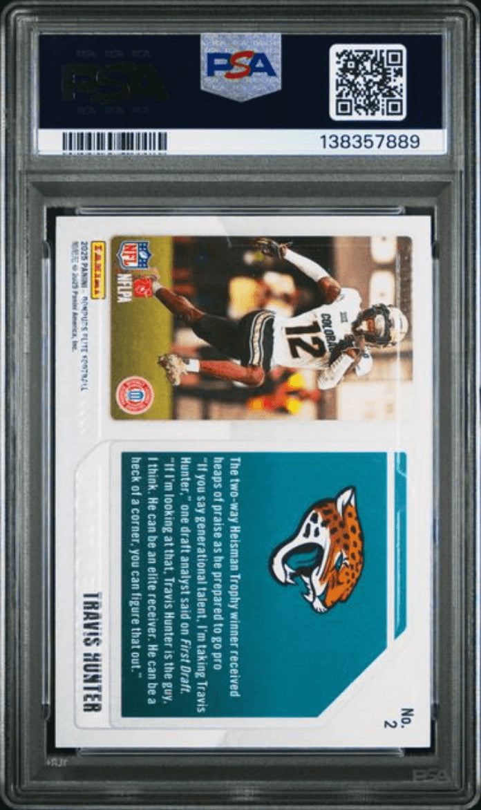 Graded 2025 Donruss Elite Travis Hunter #2 Orange /199 RC Card PSA 10