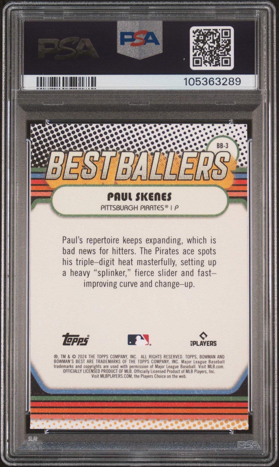 Graded 2024 Bowmans Best Paul Skenes #BB3 Best Ballers RC Baseball Card PSA 10