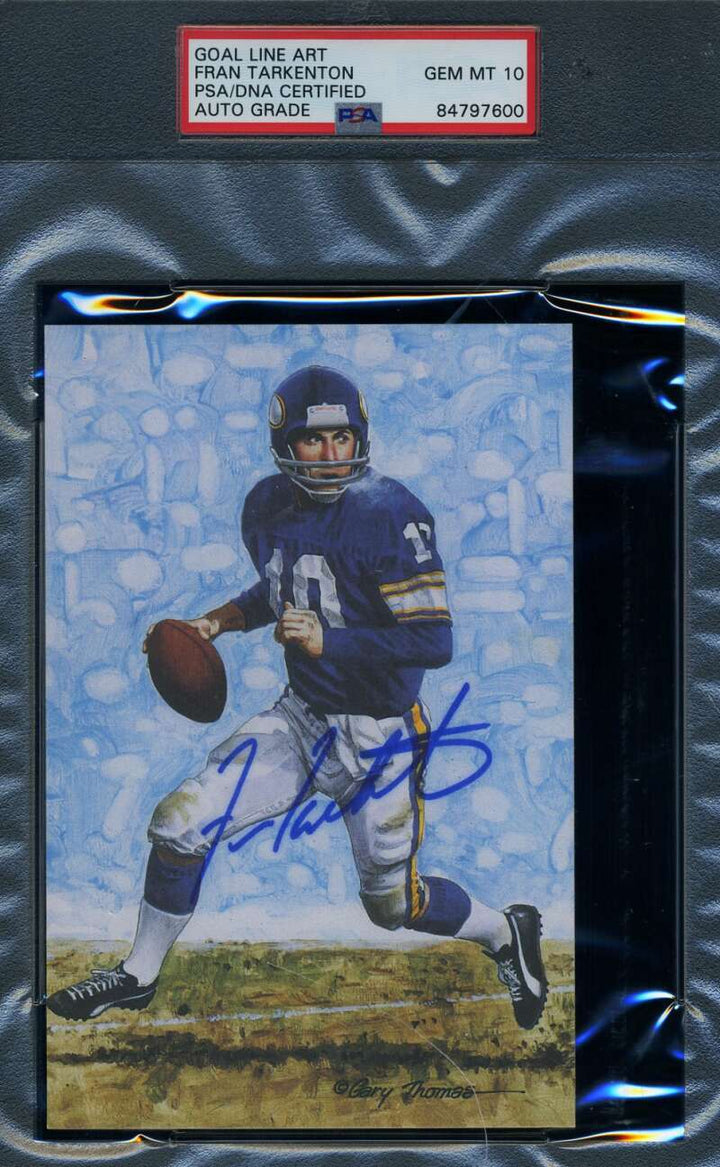 Fran Tarkenton Gem Mint 10 PSA DNA Signed Goal Line Art Card GLAC Autograph