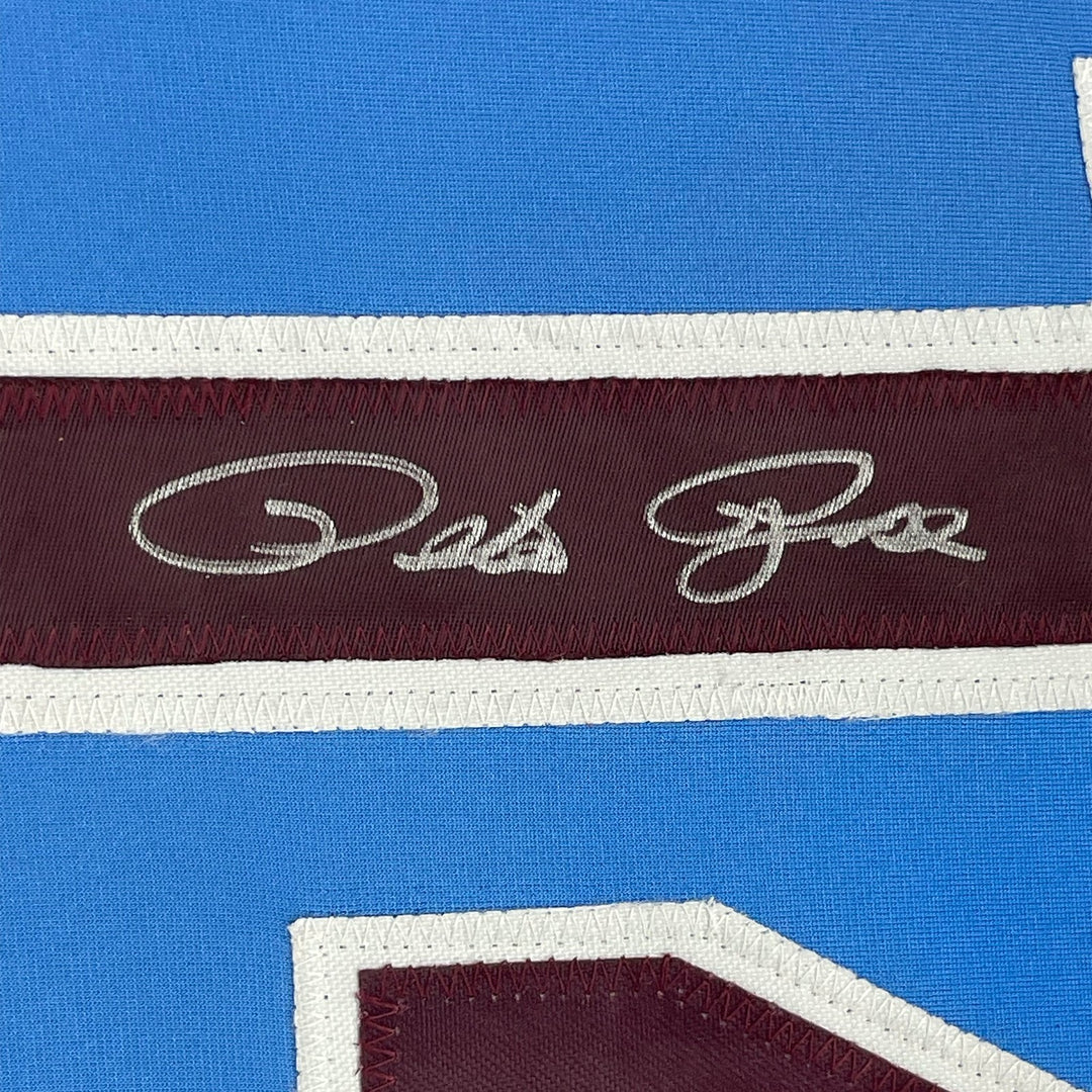 Framed Signed Pete Rose 35x39 Philadelphia Retro Blue Jersey JSA COA