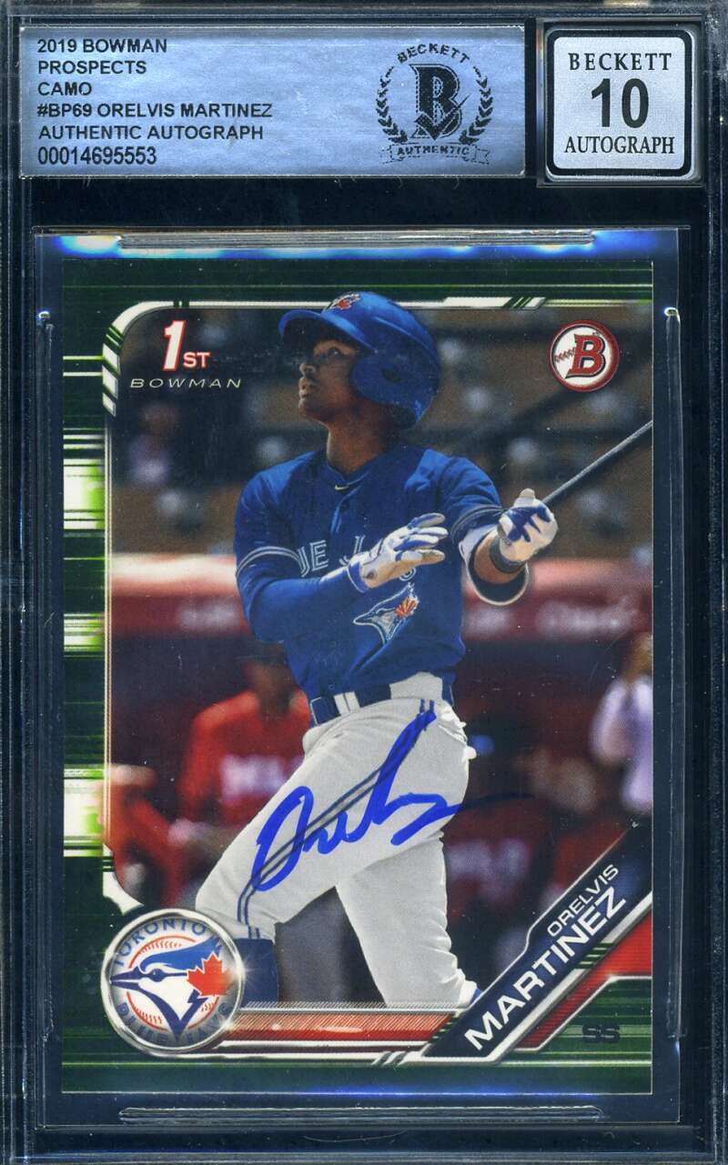 Orelvis Martinez Gem Mint 10 Beckett Signed 2019 Bowman Prospects Camo Rookie Au