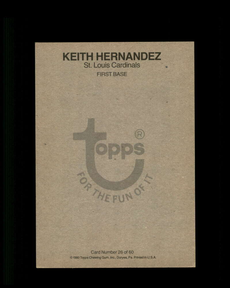 Keith Hernandez JSA Coa Signed 1980 Topps Super Autograph