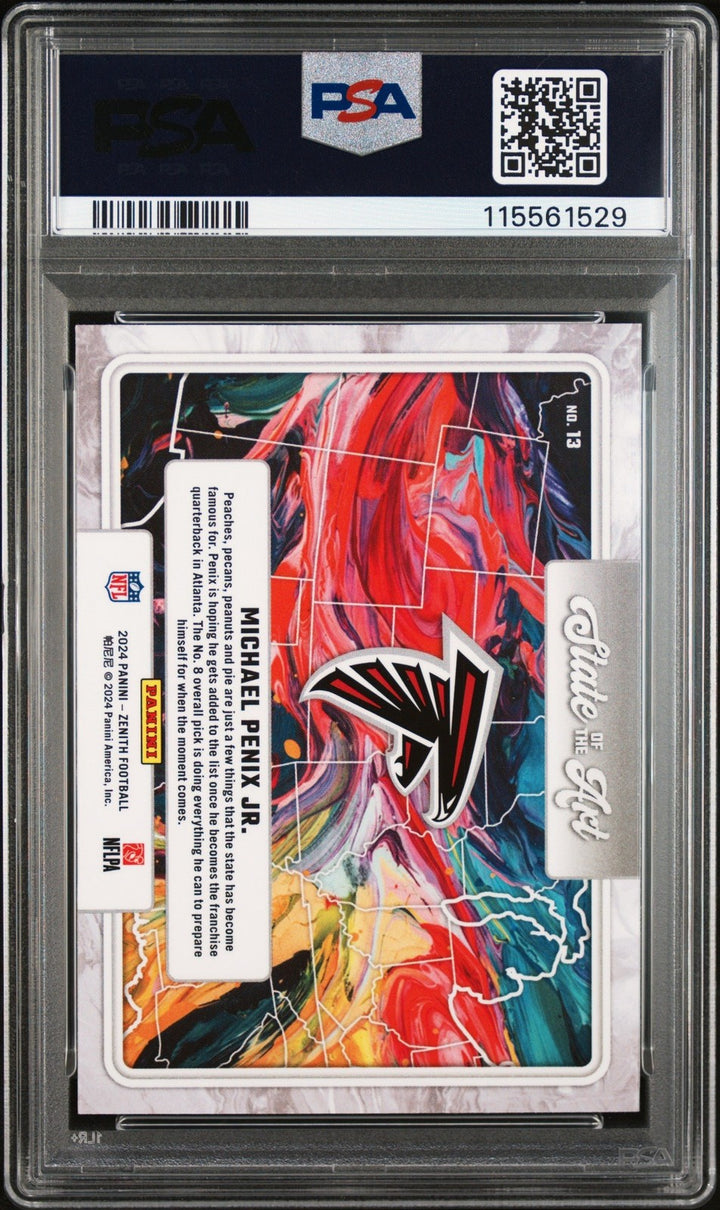 Graded 2024 Panini Zenith Michael Penix #13 State of the Art RC Card PSA 10