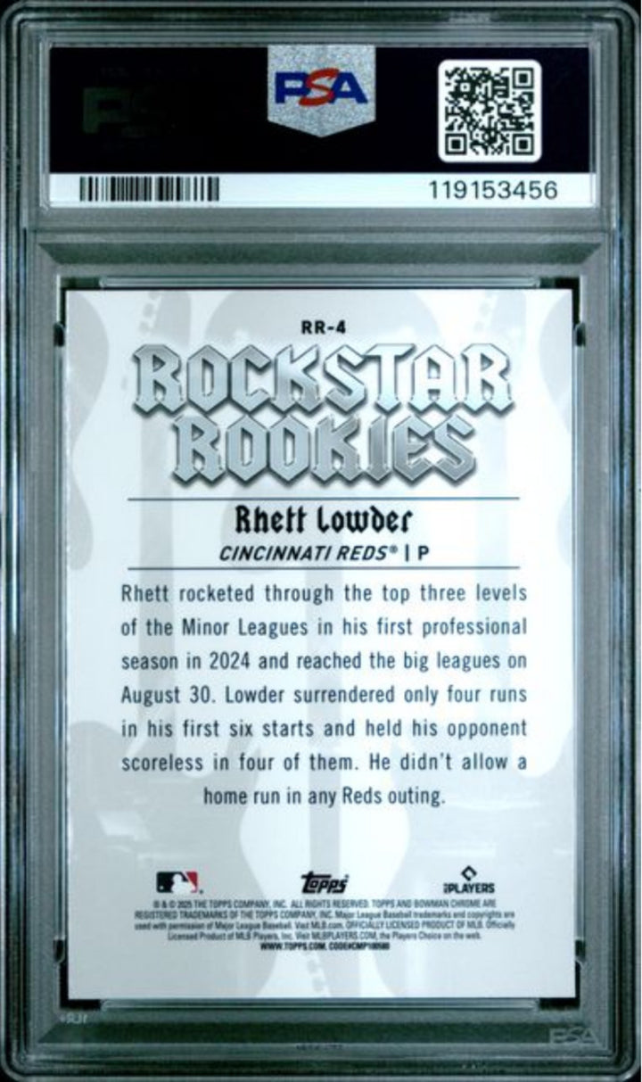 Graded 2025 Bowman Rhett Lowder #RR4 Rockstar Rookies RC Baseball Card PSA 10