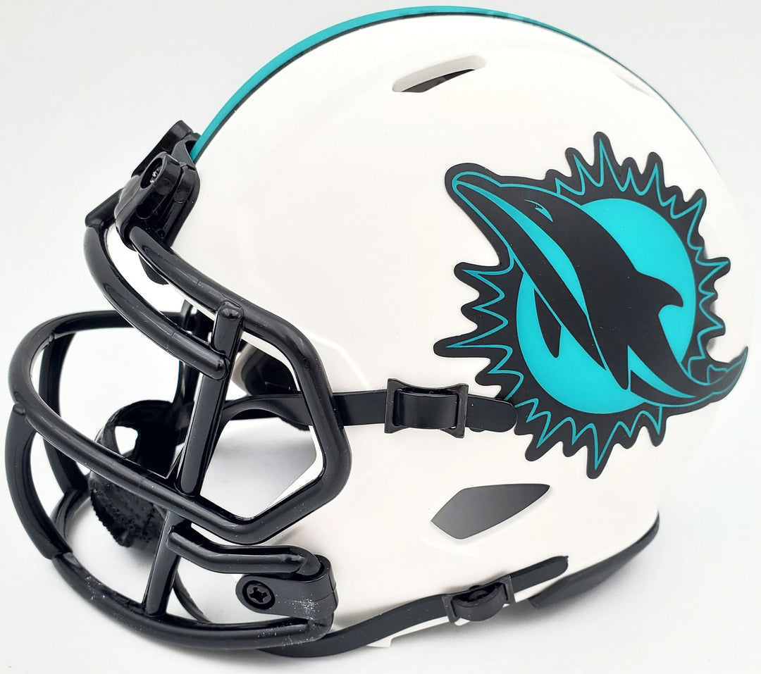 Mercury Morris Auto Dolphins Lunar Eclipse White Mini Helmet 1972 17-0 Beckett